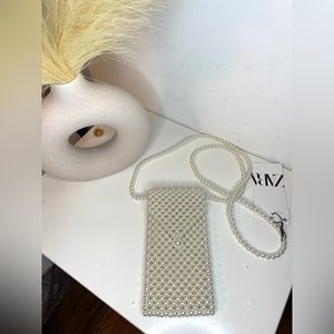 Zara Beaded Pearl Ivory Crossbody Phone Bag Women's Wedding Handmade Strap
